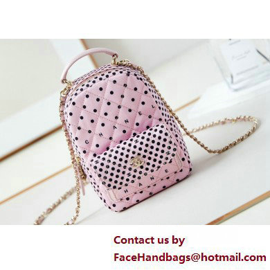 Chanel Printed Fabric & Gold-Tone Metal Mini Backpack Bag AP3753 Pink 2025 - Click Image to Close